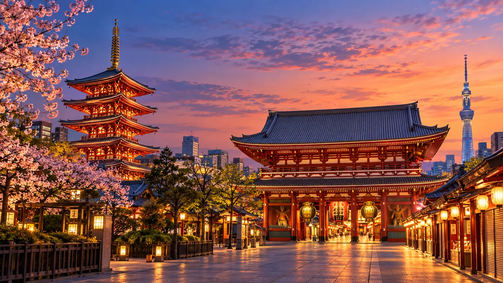 Illustrative view of Asakusa at dusk in Tokyo