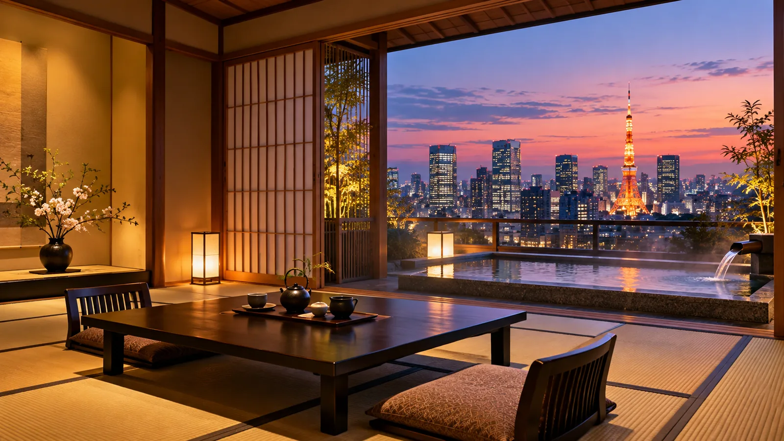 Illustrative Japanese ryokan-style room in Tokyo